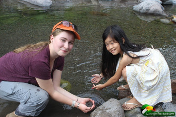 My girls catching tadpoles in the quiet part of the river