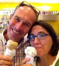 Close up of man and woman eating ice cream cones