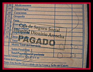 receipt for 50 cent visit to emergency room in Puerto Armuelles, Panama