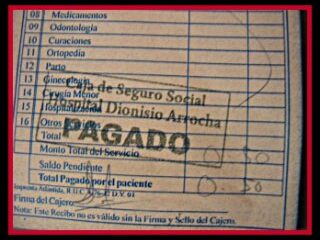 receipt for 50 cent visit to emergency room in Puerto Armuelles, Panama