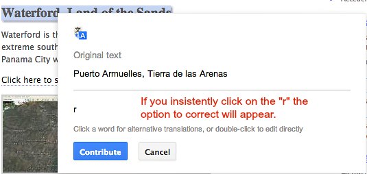 Screenshot with helpful text on how to correct a Google Translates