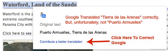 Screenshot of Google Translation and how to change it