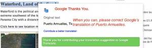 Screenshot of Google Translate Thanking You For Correction