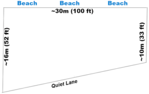 site plan showing dimensions of a beachfront lot