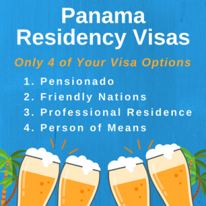 blue square with 4 beer glasses and text about Panama Residency visas