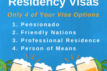 blue square with 4 beer glasses and text about Panama Residency visas