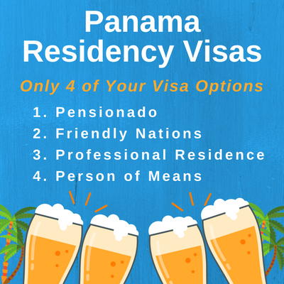 blue square with 4 beer glasses and text about Panama Residency visas