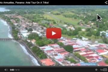 Screenshot of YouTube Video with ariel view of ocean and town