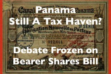 Bearer Share Certificate with Text about Panama and Possibly still being a tax haven on top.