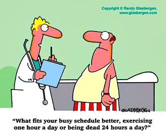 cartoon of doctor and patient discussing exercise or death