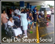 Photo of patients waiting outside a Social Security hospital