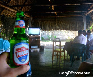 Panama beer bottle in hand at a rancho restruant