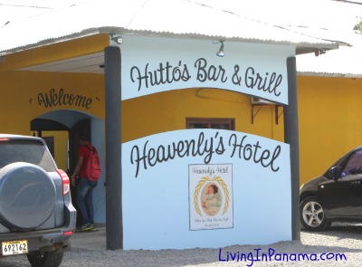 Front of Hutto's Bar & Grill and Heavenly's Hotel in Puerto Armuelles Panama