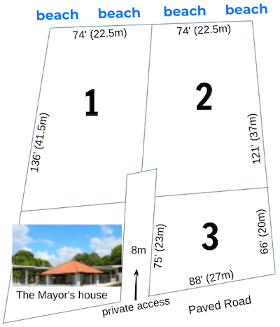 site plan of 2 beachfront and 1 back lots for sale in Puerto Armuelles Panama