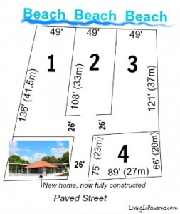site plan of 5 lot beach front development, showing one house built