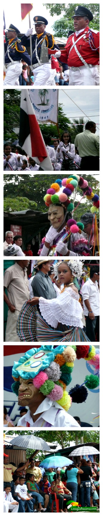 6 different photos of close up of parades in panama - vertical row 
