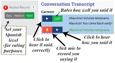 screenshot with explainatory text of how Rocket Language microphone and playback system works