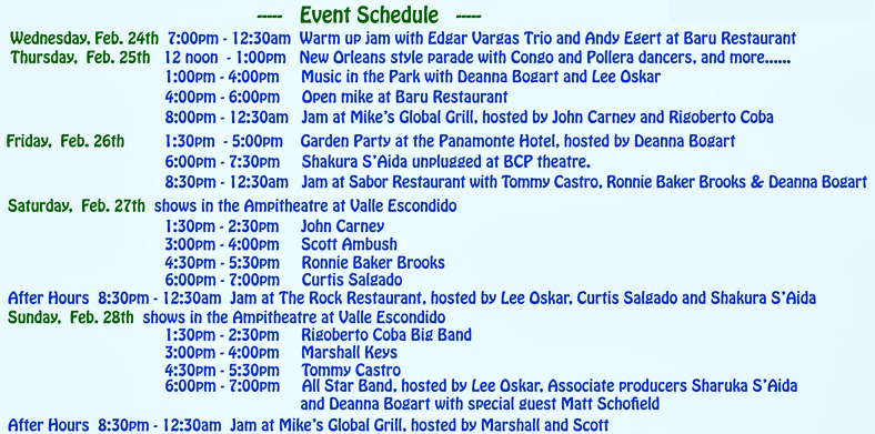 Image of Event Schedule for the 2016 Boquete Jazz and Blues Festival