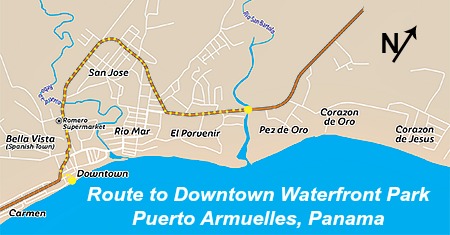 map showing route to Puerto Armuelles Panama