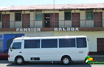 white bus parked in front of hotel, Pension Balboa