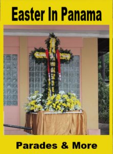 photo of modest Easter processon float with floral cross plus text