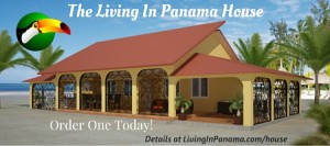 3D image of Living in Panama House with yellow walls and red roof