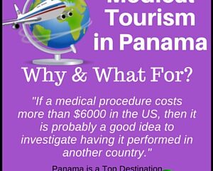 graphic on medical tourism in Panama with globe, airplane and text