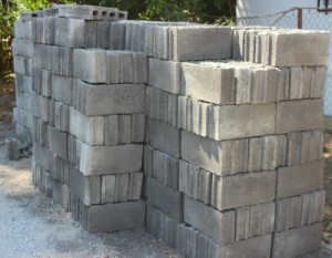 Stack of grey concrete blocks