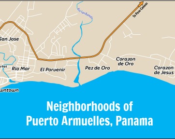 Cropped section of a map of Puerto Armuelles