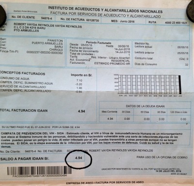 photo of a water bill in panama