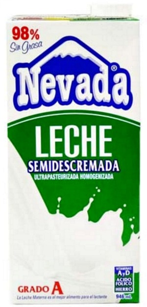 green, white, and blue carton of Nevada brand milk