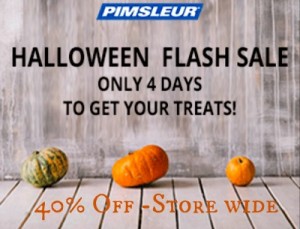 image of pumpkins on grey background with text about Pimsleur sale