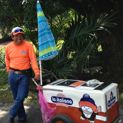 man with ice cream cart