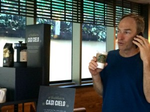 photo of man drinking coffee at Starbucks in Panama City