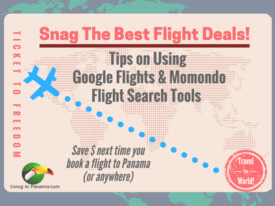graphic. world map background with text about finding flight deals and plane graphic