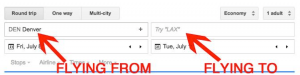screenshot of google flights initial search options