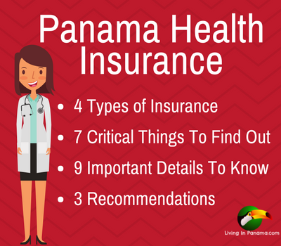 red-colored background, female clip art doctor, and text about Panama Health Insurance