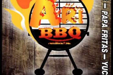 restaurant flyer for Ari BBQ with food and delivery options