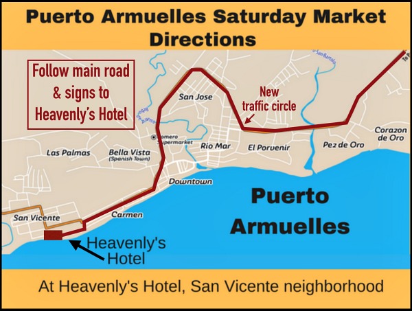 map show directions to heavenly's hotel in Puerto Armuelles with text