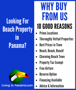 2 tone graphic with text about why buy property in panama from us
