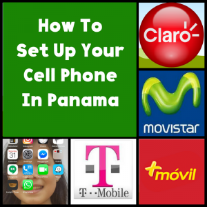 grid of text and images of cell service providers in Panama, tmobile, & photo of iphone