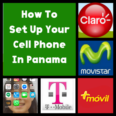 grid of text and images of cell service providers in Panama, tmobile, & photo of iphone
