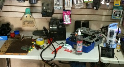close up of a repair station at cell phone store in Puerto Armuelles