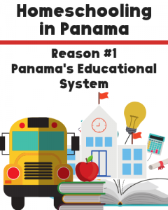 graphic of school bus, a school, etc with text about homeschooling in Panama