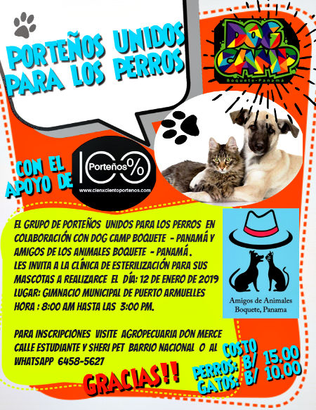 Colorful poster about Puerto Armuelles spay and neuter clinic