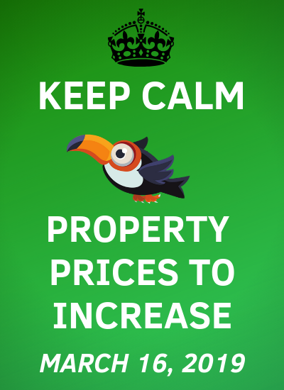green background with toucan and text about property price increase