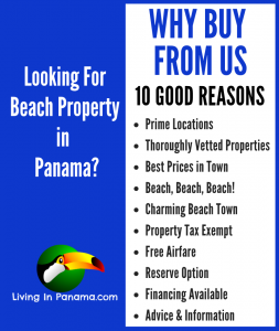 blue and white graphic with text on 10 reasons you should buy property from us