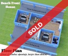 3D floor plan of a beachfront house with a red SOLD banner