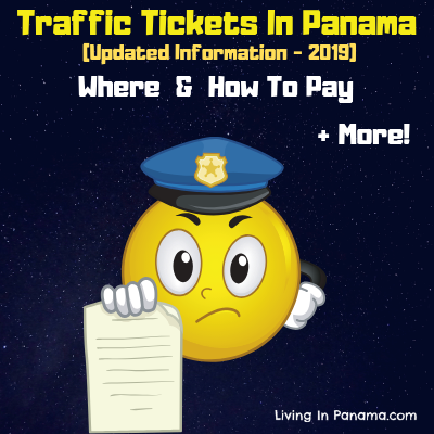 emoji with cop hat and holding a ticket plus text about traffic ticket in Panama