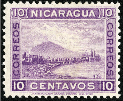 photo of an old purple Nicaragua stamp